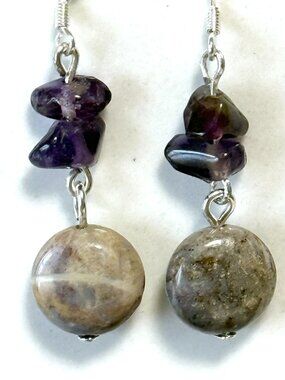 2/$20, Genuine Purple Agate & Amethyst Earrings, Gemstone & Sterling Silver Hook